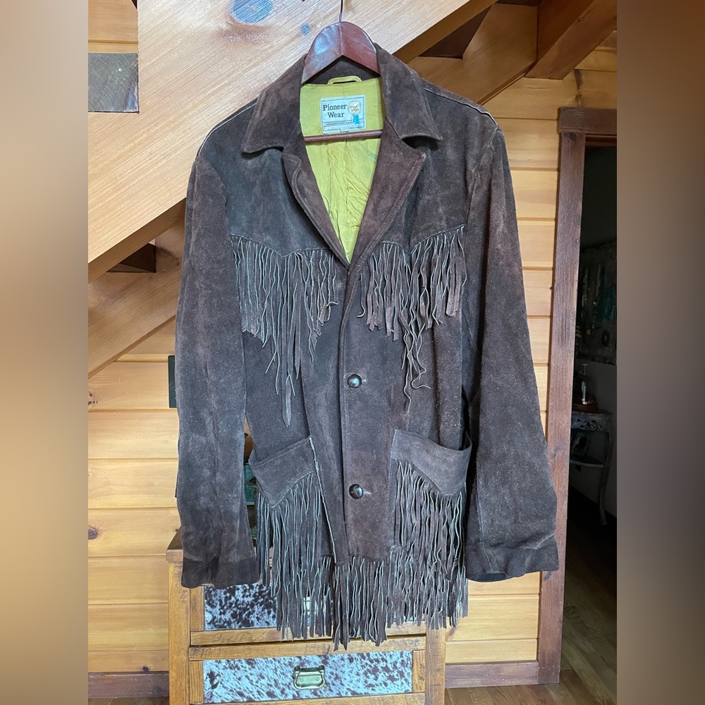 Vintage Brown Leather Fringed Western Jacket 42